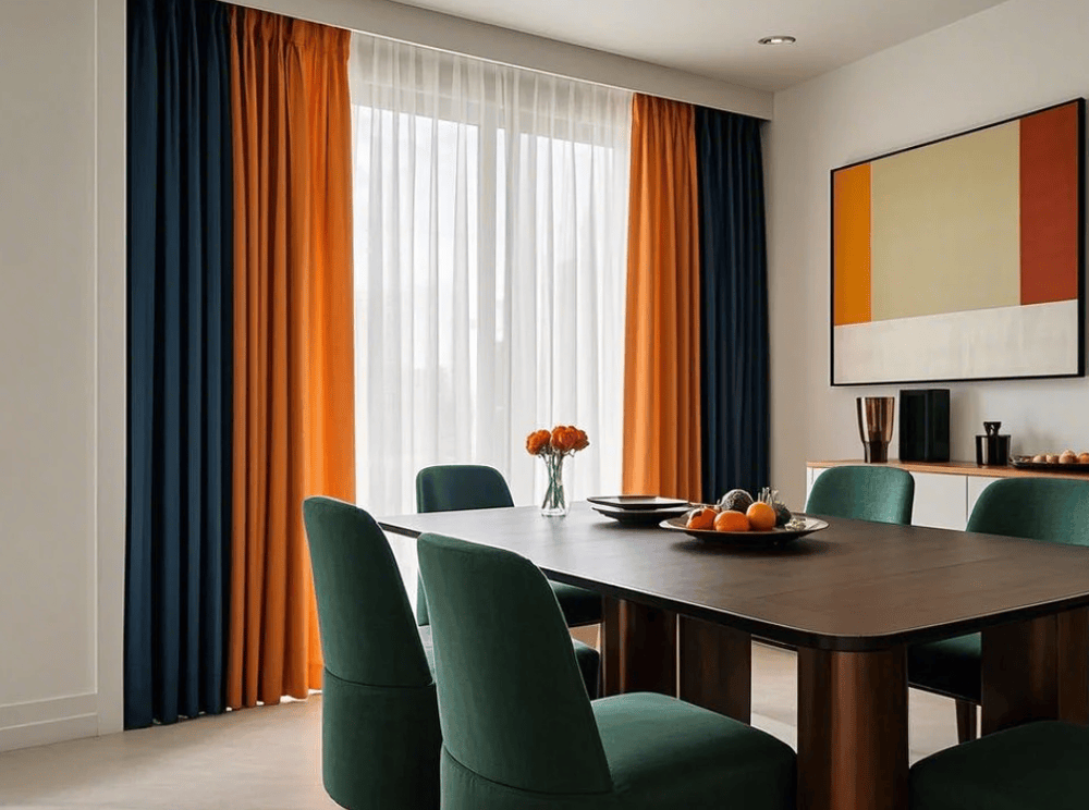 Top 30 Living Room Curtain Design Ideas for a Stylish Home 2 Contrasting Color Curtains