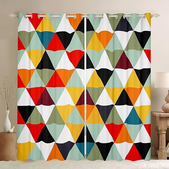 Top 30 Living Room Curtain Design Ideas for a Stylish Home 1 Triangular Geometry Curtains