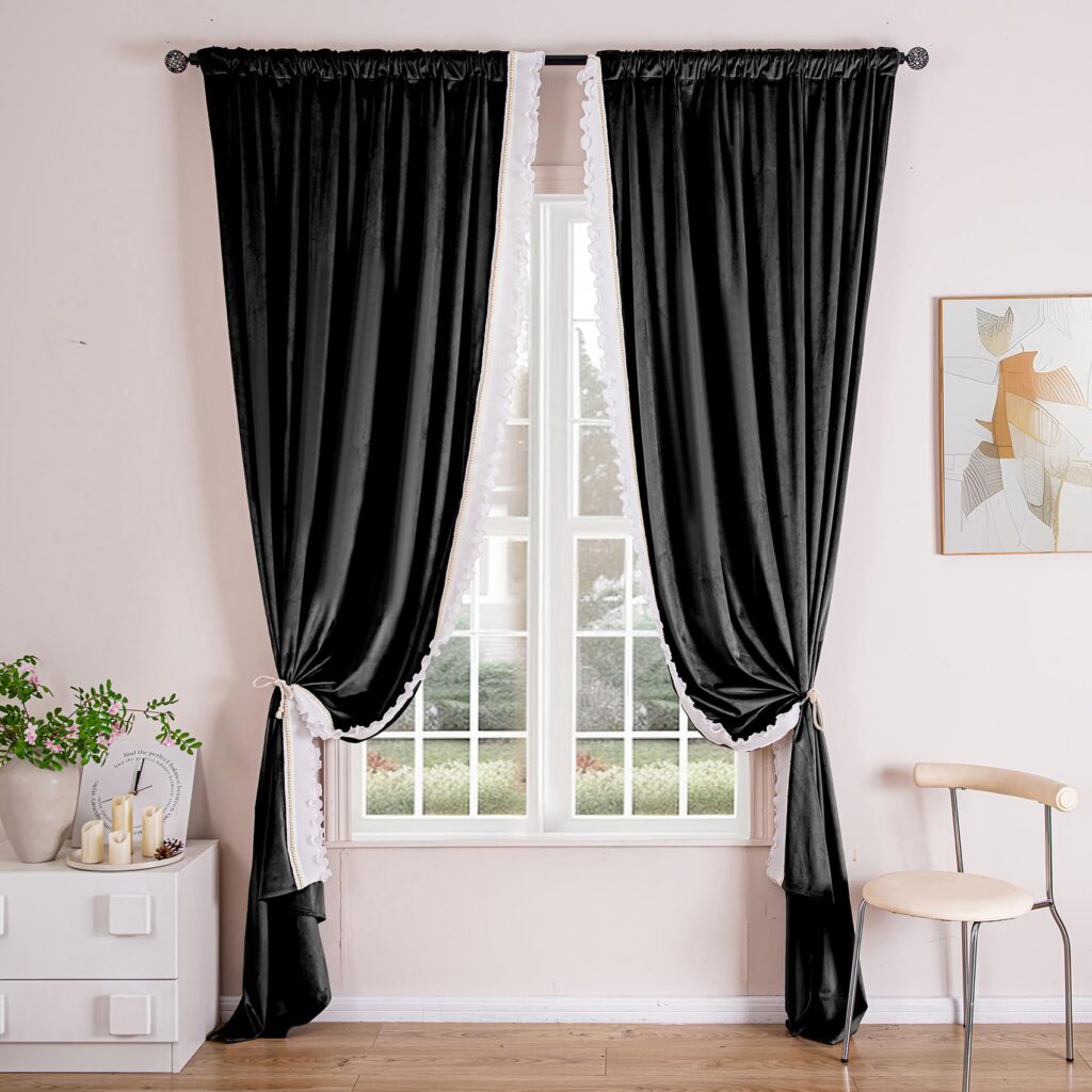 Top 30 Living Room Curtain Design Ideas for a Stylish Home 27 Trimmed Black Curtains